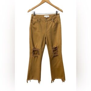 Risen Distressed Flare Jeans Size 3/26 Brown Frayed Hem - never worn !